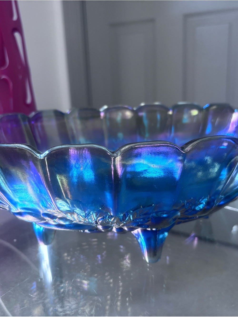 VINTAGE INDIANA CARNIVAL GLASS IRIDESCENT BLUE FRUIT BOWL